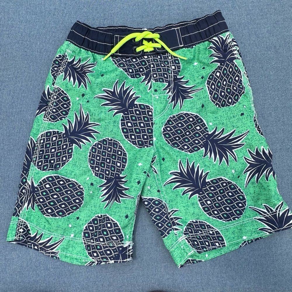 Gap Kids Green & Navy Swim Shorts W/Lining & Adjustable Waist Sz Sm (6-7)